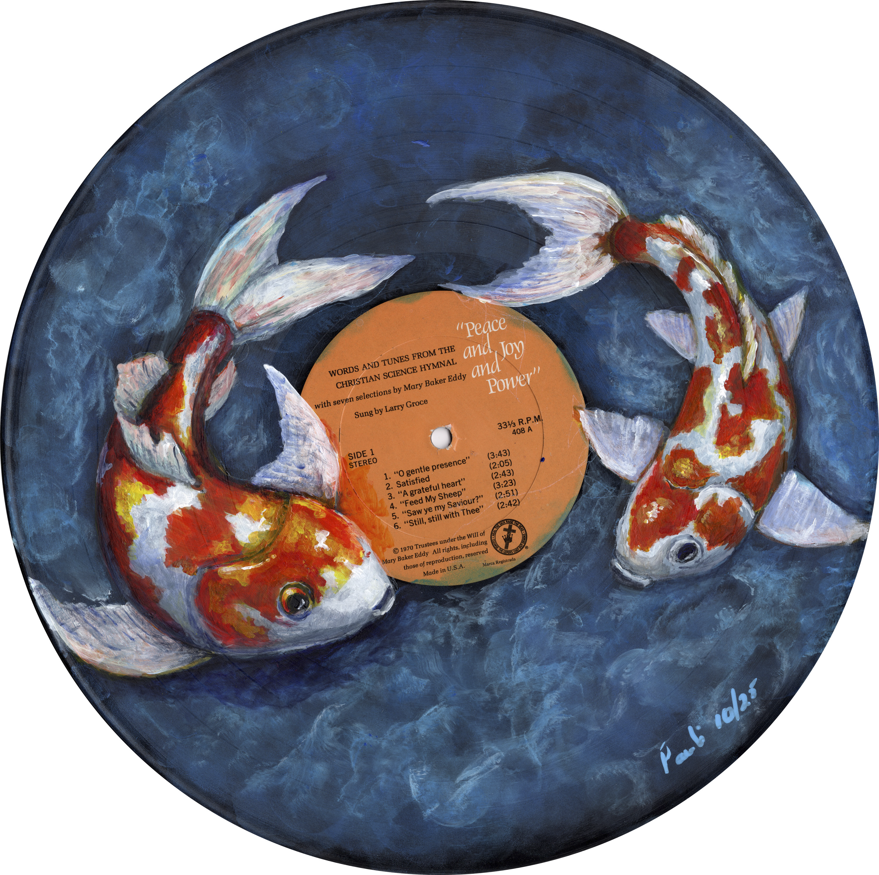 "Koi no. 3" 12 inch Acrylic Painted Vinyl Record